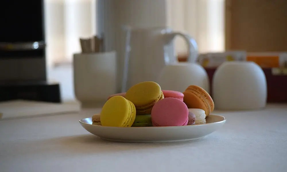 Macarons gourmet servidos en un plato para hoteles y restaurantes